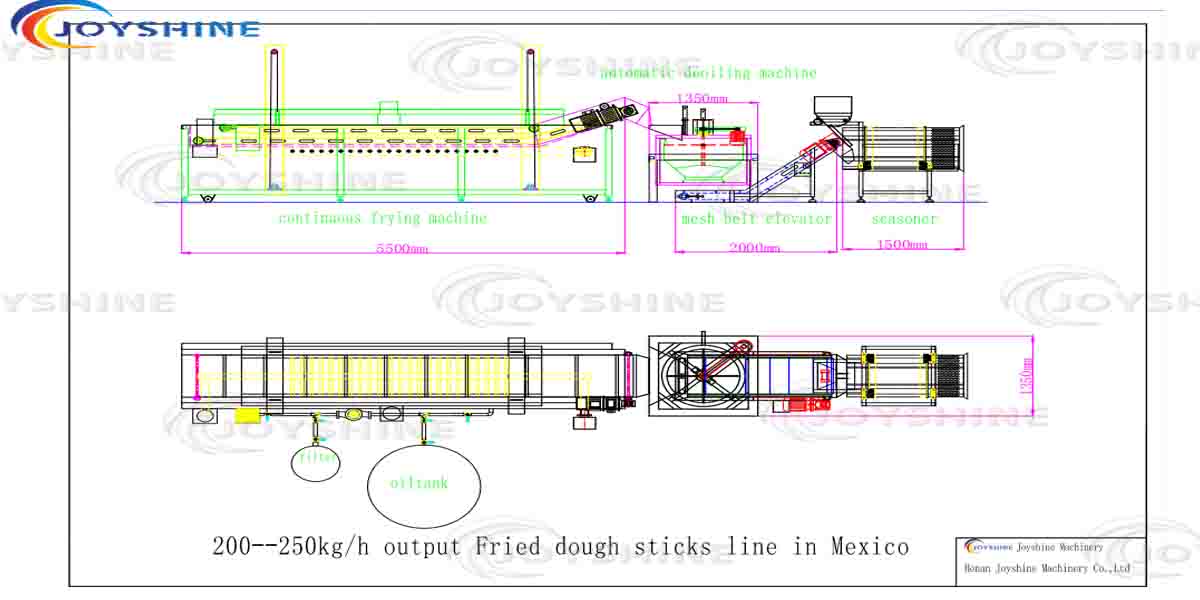 200 -250kg/h Small fried dough sticks frying line from Mexico 